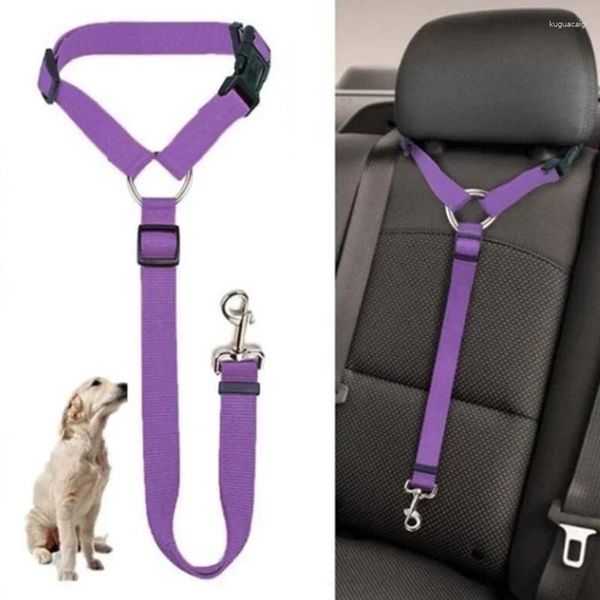 Porte-chien couleur unie sécurité pour animaux de compagnie 2-en-1 ceinture de sécurité de voiture en Nylon plomb arrière réglable harnais collier accessoires