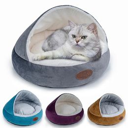 Chog Cat Bed Round Plush Cat's House Cave Pet Kitten Cushion Panier à coussin Mat à manches pour les chats Small Dog Chihuahua Nest 231221