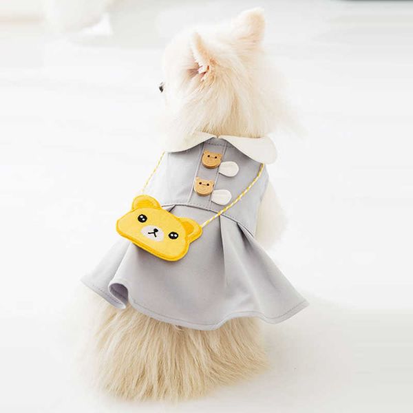 Perro gato princesa Primavera Verano fino transpirable lindo sin mangas Mini vestido ropa para mascotas con bolsa de oso cachorro Teddy chaleco falda