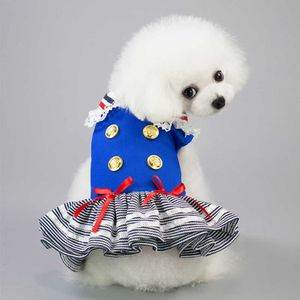 Hond kat puppy halloween marine gestreepte zeemans kostuum kant patchwork mouwloze jurk kerst outfit huisdier verjaardagspartij jurken