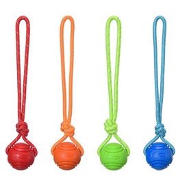 Dog Chew Training Ball Toys Tooth Cleaning Chews Ball Puppy Pet Trainingen Rubber kauwspeelgoed met touwhendel