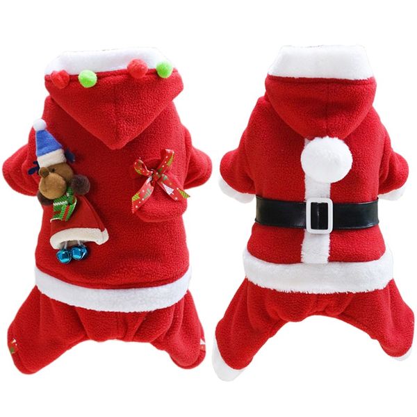 Vêtements de Noël pour chien Costume de Père Noël pour chien avec chapeau Déguisement Cosplay Costume Petit chien Vêtements pour animal de compagnie
