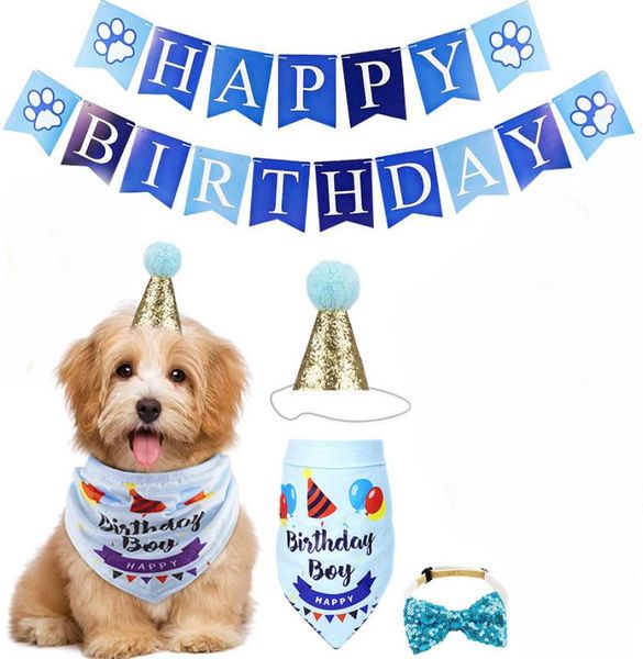 Vêtements de chien pour animaux de compagnie d'anniversaire drapeau de chien Triangle Scarf gâteau chapeau décoration accessoires