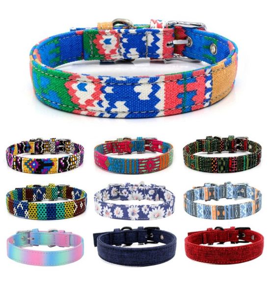 Collar de perro lienzo de moda collares de perros con estampado colorido hebilla ajustable Collar anillos suministros para mascotas 8329332