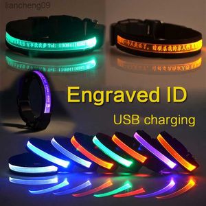 Halsband ID Gepersonaliseerde Usb Opladen LED Huisdieren Dog Tag Halsband Licht Gegraveerde Id Custom Puppy Kat Naambord Nylon Accessoires L230620