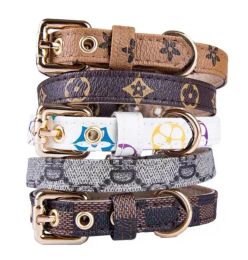 Collier de chien laisse les lettres de créateur de presbytie classique motif imprimement laisse cuir en cuir occasionnel chiens réglables chats bracelet cou