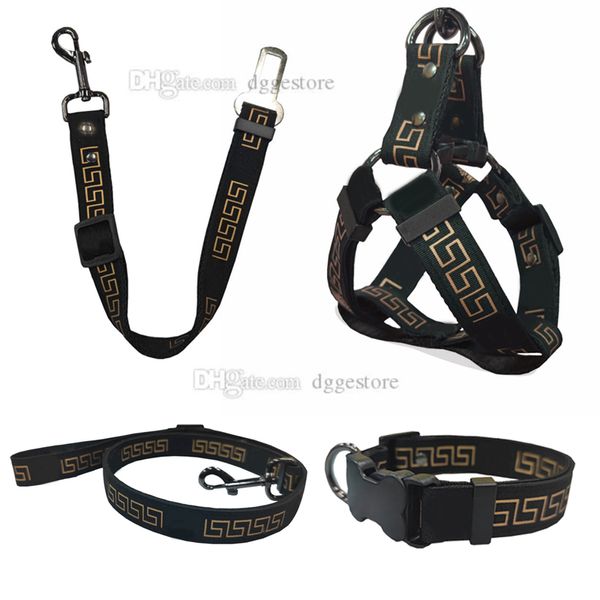 Collier de chien laisses ensemble harnais pour chien de créateur laisse animaux de compagnie ceintures de sécurité de voiture classique motif de police bronzante colliers pour animaux de compagnie pour petits moyens grands chiens bouledogue corgi doré B78