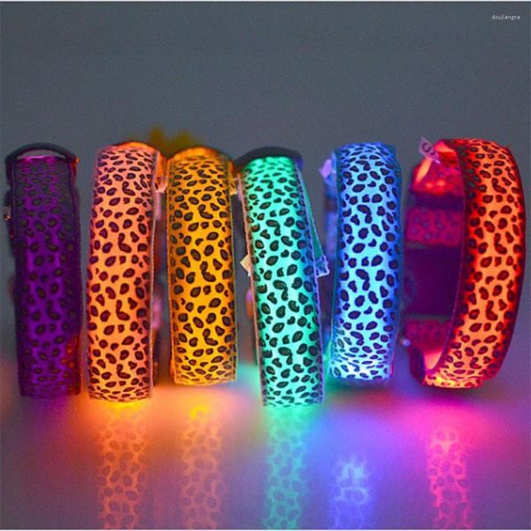 Colliers de chien 100 pièces réglable lumière LED lueur collier pour animaux de compagnie léopard Nylon chat nuit sécurité lumineux clignotant collier brillant ceinture de cou