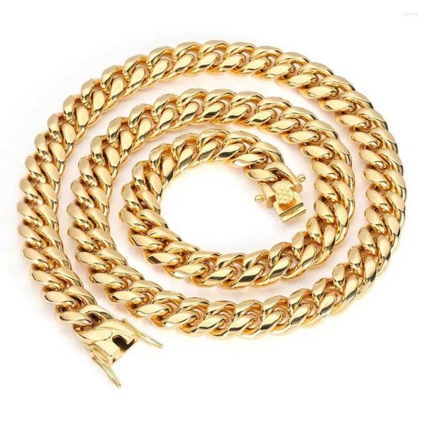Collares de perros 10 mm de oro color plateado sólido acero inoxidable Miami cadena de enlace cubano accesorios de joyería para mascotas 24 pulgadas