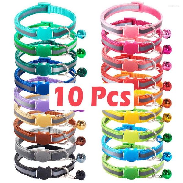 Colliers pour chiens 10 pièces en gros avec cloche sécurité délicate sangle de cou en Nylon réfléchissant mode réglable collier de chat pour animaux de compagnie