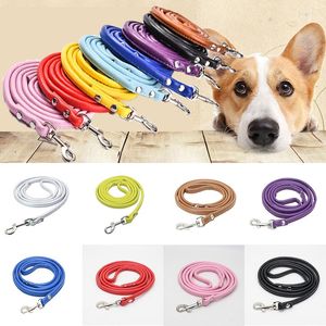 Colliers pour chiens 120cm cuir PU souple laisses pour animaux de compagnie couleur unie rotatif chiot chaîne corde harnais accessoires de marche approvisionnement