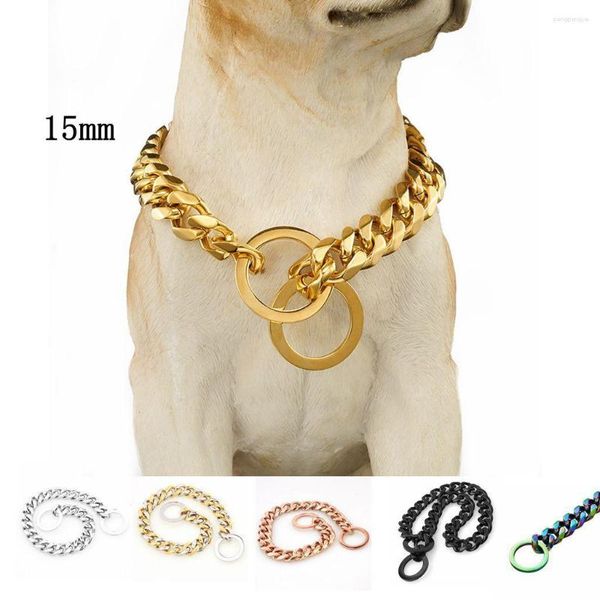 Colliers pour chiens 15mm en acier inoxydable massif à polissage fin faire une chaîne en métal fort P collier ras du cou pour animaux de compagnie pour Pitbulls