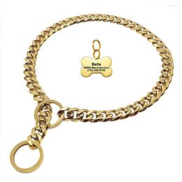 Halsbanden 15 mm gouden kettinghalsband met gepersonaliseerde huisdier-ID-tag sterk voor grote middelgrote honden Aanpassen grootte cadeau sieraden