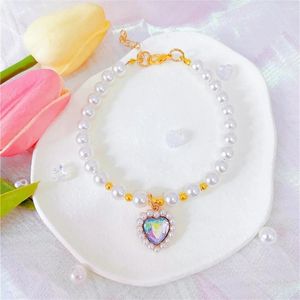Colliers de chien 1pc collier de chat collier de perles pour animaux de compagnie et bijoux amour produits de diamant pour cadeau d'anniversaire Po accessoires