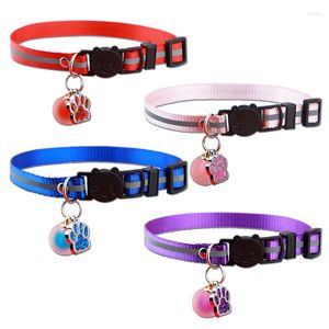 Colliers pour chiens 1pc mignon fournitures pour animaux de compagnie oreille ronde collier de chat tête réfléchissante boucle de sécurité avec cloche cou réglable pour petit