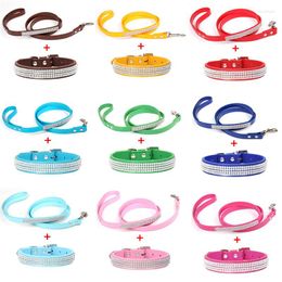 Hondenkragen 1 st/Lot Diamand PU Leather Pet Collar en riem blinge -strass lopende leads voor kleine middelgrote versnellingsbak