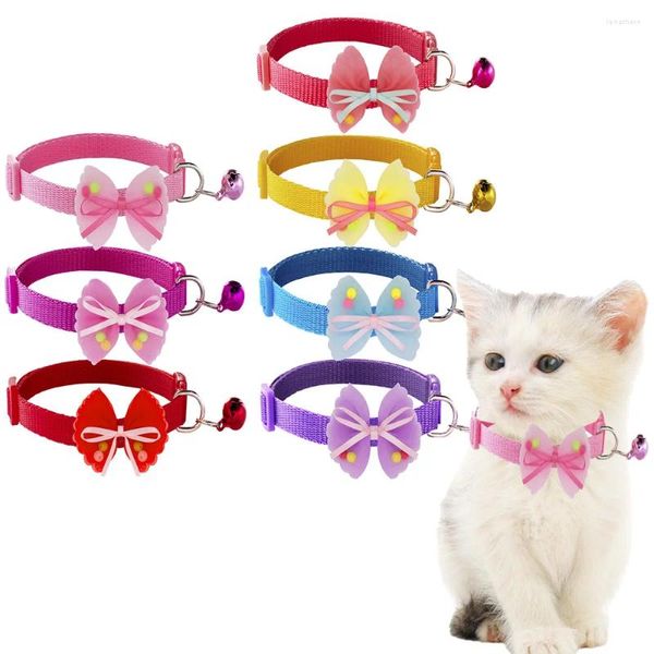 Colliers de chien 1 pièces noeud papillon collier pour animaux de compagnie avec cloche réglable en Nylon chat boucle mignon rose noeud papillon pendentif accessoires Chihuahua