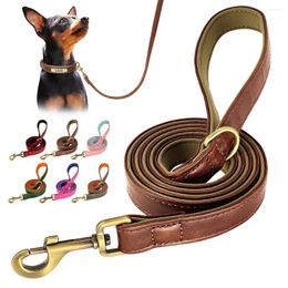 Colliers en cuir pour chiens, 2 couches, laisse de marche, Pitbull, entraînement, PU, pour animaux de compagnie, 5 pieds, doux, petit, Durable, moyen et grand