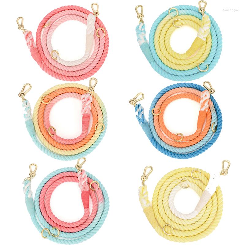 Dog Collars 210 CM Multifunction Leash Puppy Gradient Color Braided Cotton Rope Leashes For Small Medium Dogs Pet Outdoor Walking Supply