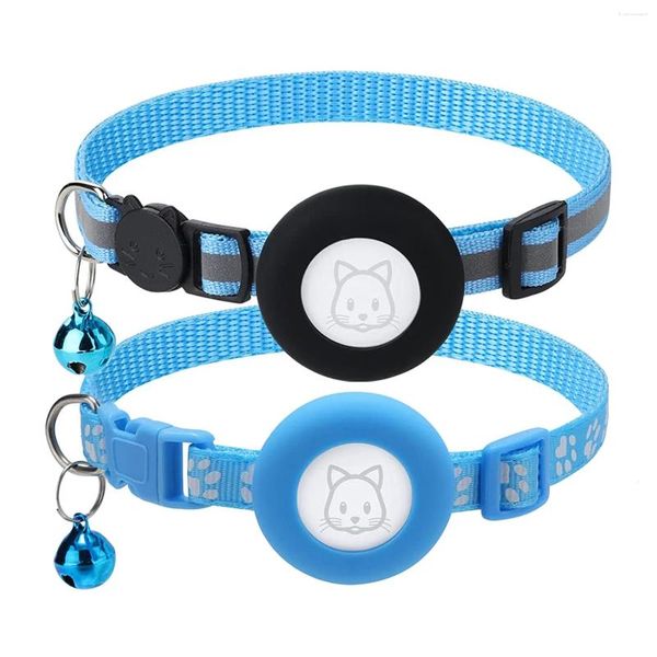 Collares para perros Paquete de 2 collares para gatos para etiqueta de aire con hebilla de seguridad y campana extraíble Apple Airtag mascota pequeña azul