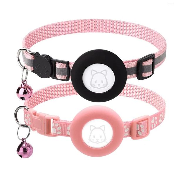 Collares de perros 2 Collar de gato para etiquetas de aire con hebilla de seguridad y campana extraíble Apple Airtag Small Pet Pink