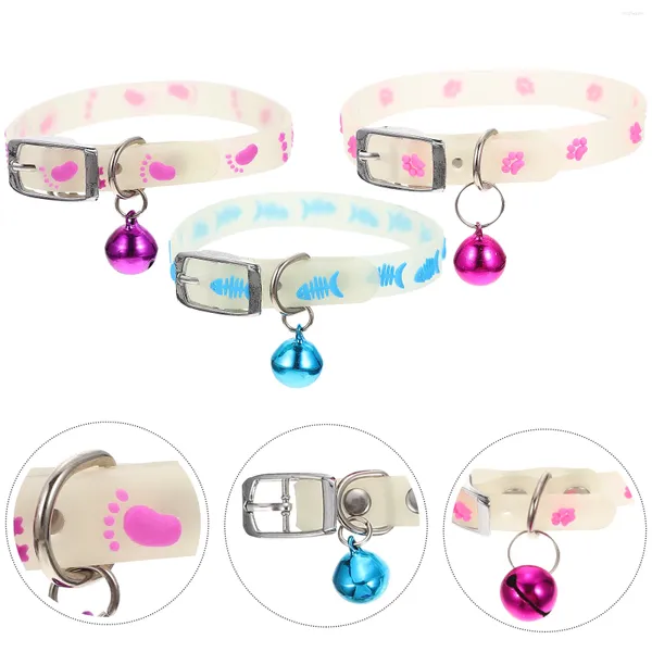 Collares para perros 3 piezas Collar fluorescente para mascotas para gatitos Cachorro con campana Noche Luminosa Gel de sílice Anti-pérdida