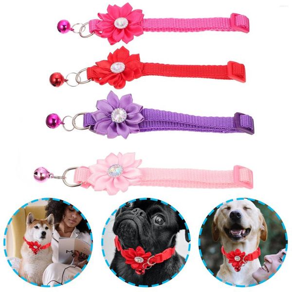 Collares para perros 4 piezas Gatos y perros Collar de flores para mascotas Accesorios para cachorros Diamante de imitación Pvc ajustable