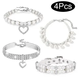 Colliers de chien 4 pièces de luxe réglable cristal strass diamant perle chat perles collier pour animaux de compagnie collier