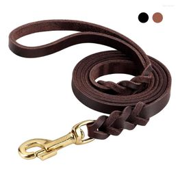 Colliers de chien 5ft laisse en cuir véritable produits pour animaux de compagnie durables chiot marche formation corde plomb pour petits chiens de taille moyenne