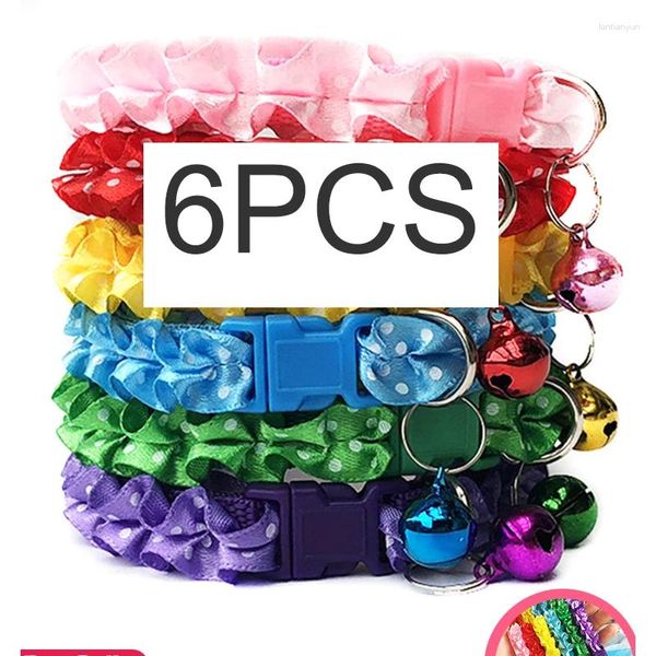 Collares para perros 6pcs al por mayor de collar de gato colorido delicado hebilla de seguridad campanas ajustables para perros suministros de gatos