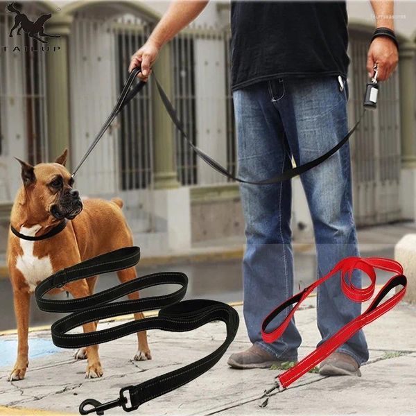 Collares para perros Correas de 70 pulgadas 2 asas con suave y grueso acolchado Collar mediano grande Correa Cuerda Dos capas Control de seguridad de nailon para perros