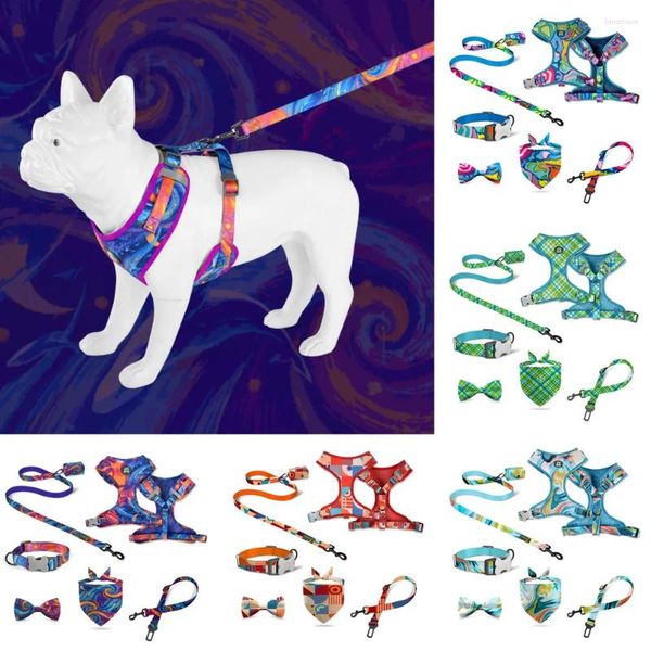 Colliers pour chiens, ensemble de 7 pièces, harnais réfléchissant pour animaux de compagnie, réglable, chiot, chat, moyen et grand, gilet coquin pour Chihuahua, petits chiens