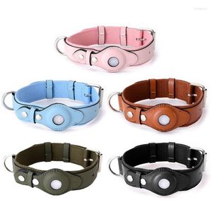 Colliers de chien collier réglable pour chat animaux de compagnie en cuir avec support de dispositif de suivi détachable