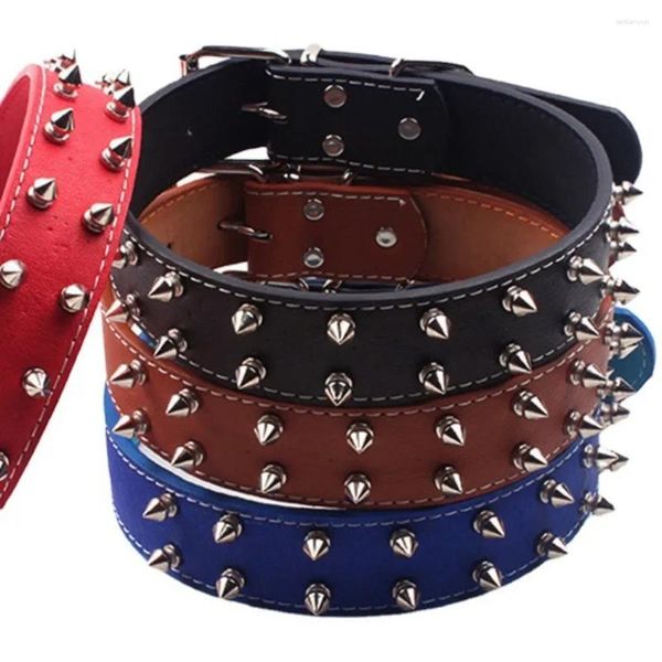 Collares para perros Collar de cuero ajustable para mascotas Correa para el cuello Suministros PU Punk Remache con púas para mediano grande