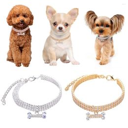 Collares para perros Collar ajustable para mascotas Collar de gato con diamante circón hueso colgante joyería de lujo Metal cobre suministros para cachorros