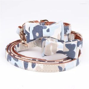 Collares para perros para todas las estaciones, pajarita de camuflaje, conjunto de correa de cuello grande para mascotas, accesorios para cachorros, Collar de cuero PU para gatos