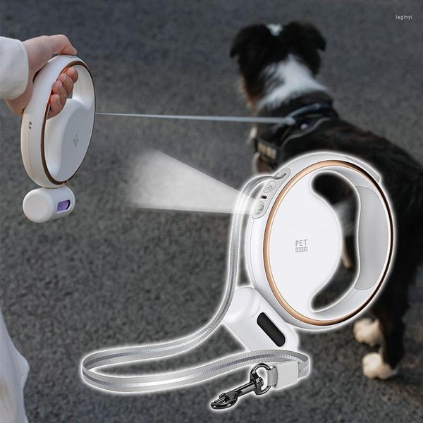 Colliers pour chiens Poignée antidérapante Laisse Laisse rétractable pour animaux de compagnie de luxe avec porte-sac à caca Chiens forts Accessoires de course Lumière LED