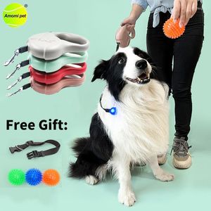 Collares para perros Correa automática 5M Nylon duradero Cuerda retráctil Cachorro caminando Collar de regalo gratis y juguetes de pelota