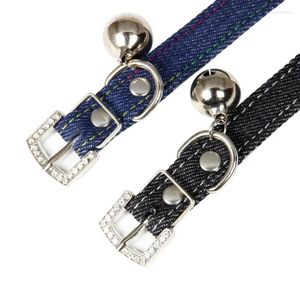 Colliers de chien cloches chiot boucle chiens de compagnie noir Denim collier strass avec collier accessoires petit réglable mode bleu