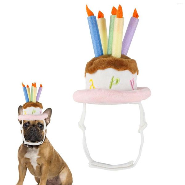 Colliers pour chiens, chapeau de gâteau d'anniversaire, décorations de fête en peluche avec mentonnière réglable, chat en peluche doux