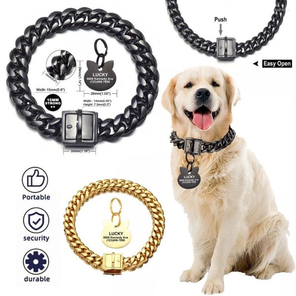 Colliers de chien couleur noire collier de chaîne pont en arc cubain en acier inoxydable formation bijoux de marche avec étiquette d'identification personnalisée