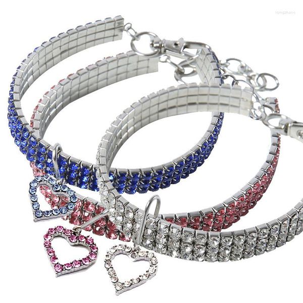 Collares para perros Collar de cristal ostentoso Forma de corazón Diamante Cachorro Mascota Collar de diamantes de imitación completo brillante para perros