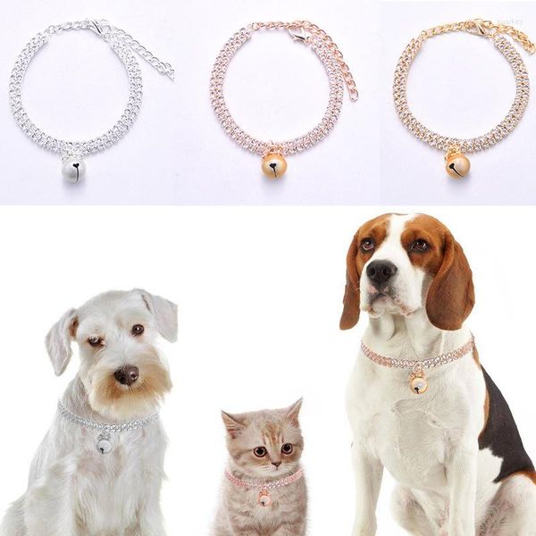 Collares para perros Collar de cristal ostentoso con campanas Diamante Cachorro Mascota Collar de diamantes de imitación completo brillante para suministros para perros pequeños