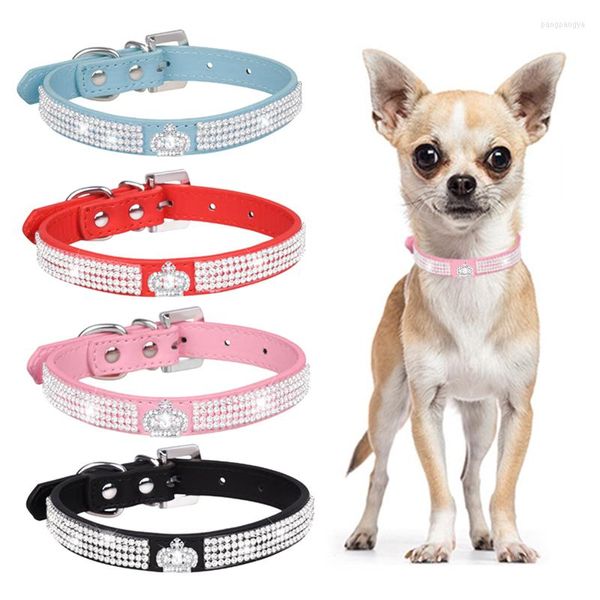 Colliers pour chiens Bling strass chat cuir couronne animal de compagnie chiot chaton collier marche laisse plomb pour petits chiens moyens chats Chihuahua carlin
