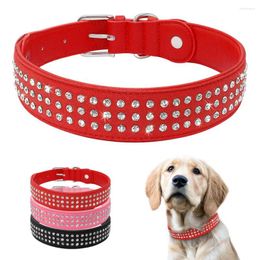 Collares de Perro Bling Collar de diamantes de imitación ajustable cristal diamante cuero Perro para Meidum perros grandes negro rojo M/L/XL