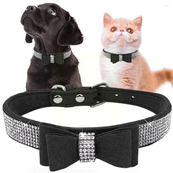 Colliers pour chiens collier de chat en cuir strass bling diamants en cristal brillant cloutés pour petits chiens de taille moyenne A4K9