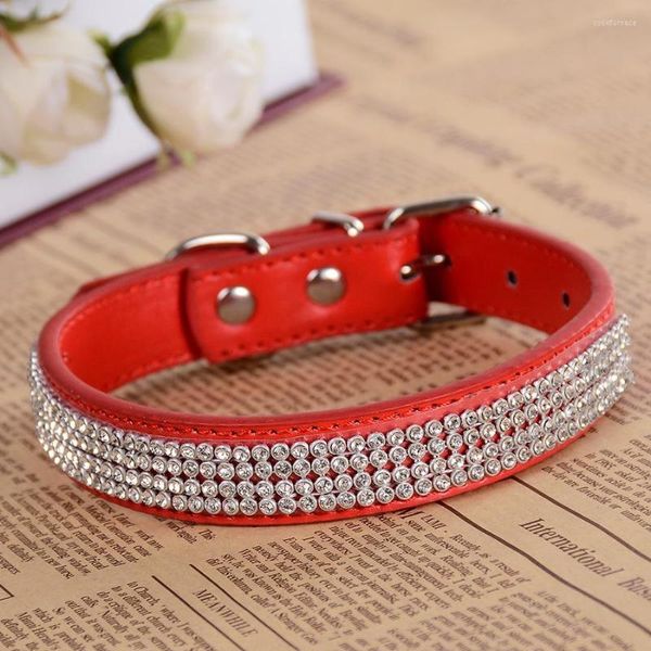 Colliers de chien bling strassons collier rose cuir pu pour les petits chiens accessoires de chiot fournit des produits de compagnie rouges bleu couleurs