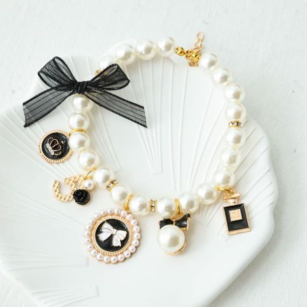 Colliers pour chiens nœud perle collier chat bijoux pendentif princesse collier doux accessoires chiot Chihuahua cadeau d'anniversaire