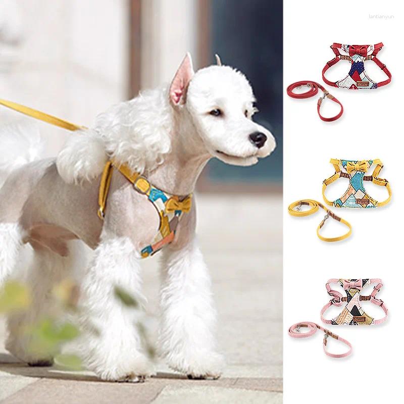 Hondenkragen Ademparief Harness en riem set verstelbare strap van dierenborststap in duurzaam wandelen voor kleine mediumhondenaccessoires