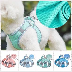 Halsbanden Ademend Harnas Vest Polyester Verstelbare Honden Kat Wandellijnen Set Reflecterende Puppy Borstband Training